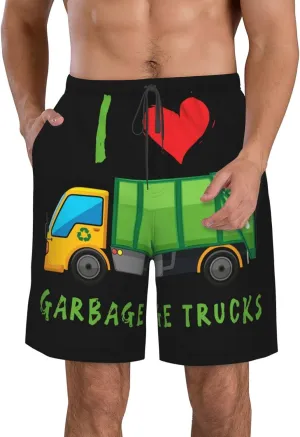I Love Garbage Trucks Swim Trunks Quick Dry Summer Beach Shorts