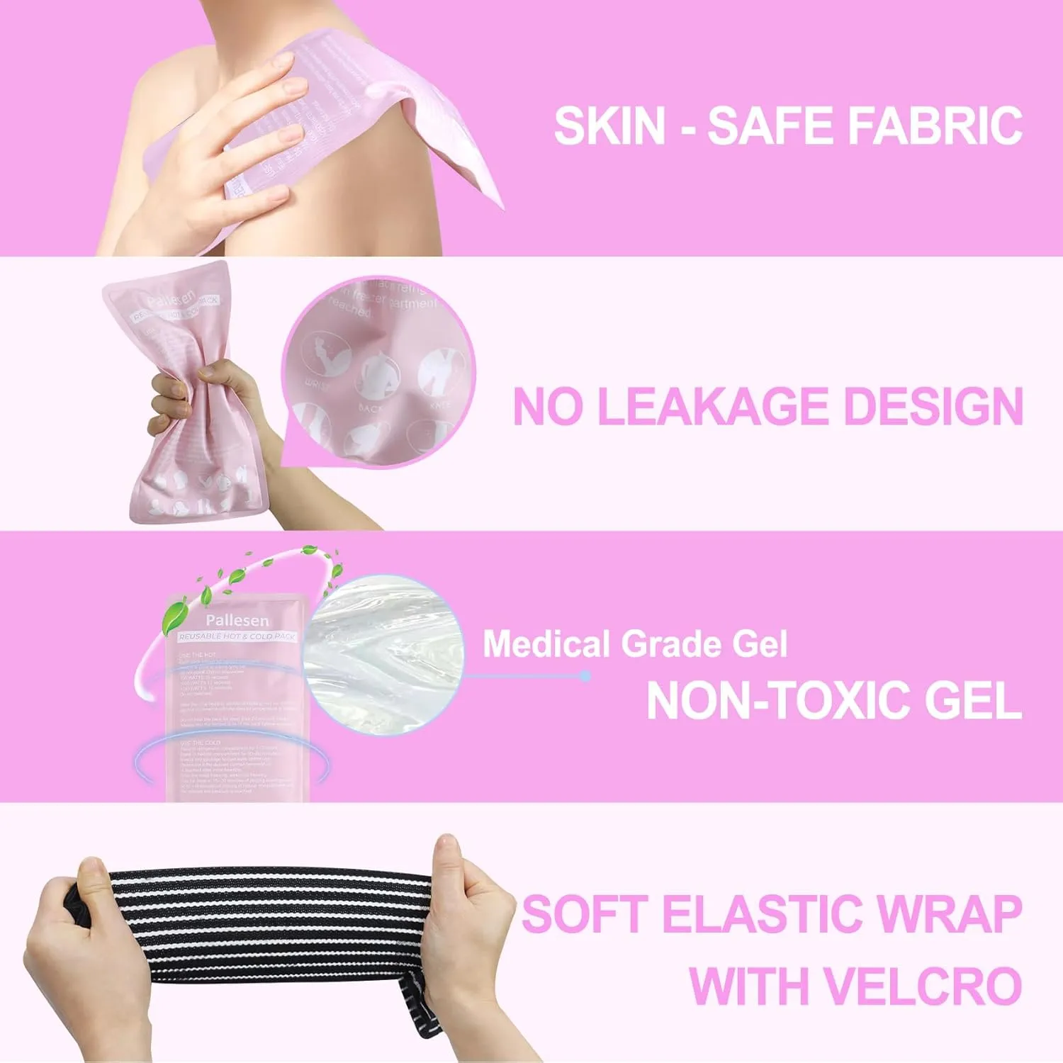 Ice Packs for Injuries Reusable, Knee Ice Pack Wrap,Reusable Gel Hot Pack & Cold Pack Compress for Pain Relief,Rehabilitation, Flexible Therapy, for Knee, Back, Neck, Wrist, Ankle Pink