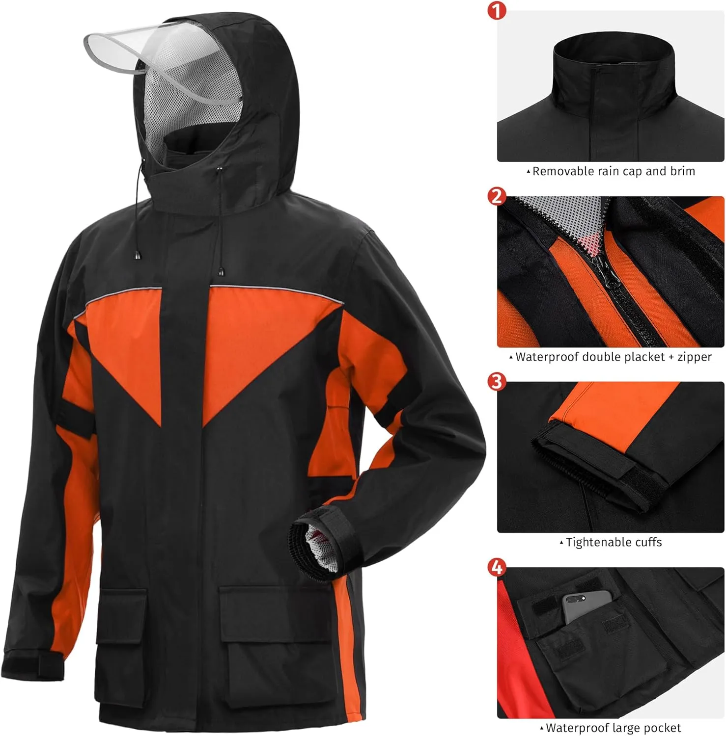 iCreek Motorcycle Rain Suit for Men and Women Waterproof Anti-storm Raincoat High Visibility Rain Gear