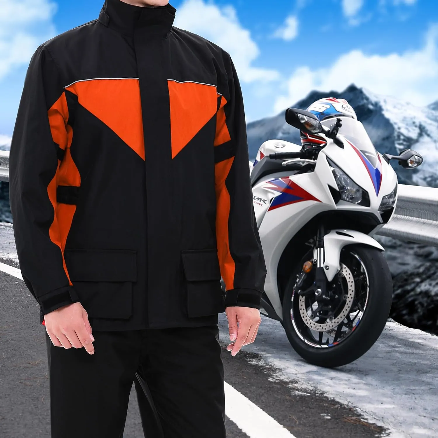 iCreek Motorcycle Rain Suit for Men and Women Waterproof Anti-storm Raincoat High Visibility Rain Gear