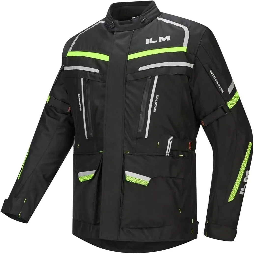 ILM Men's Street Motorcycle Jacket with CE Armor and Detachable Thermal Liner All Season Waterproof Adventure Touring Jackets Model JRL3 Black, XL