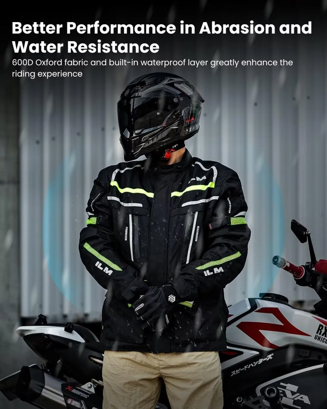 ILM Men's Street Motorcycle Jacket with CE Armor and Detachable Thermal Liner All Season Waterproof Adventure Touring Jackets Model JRL3 Black, XL