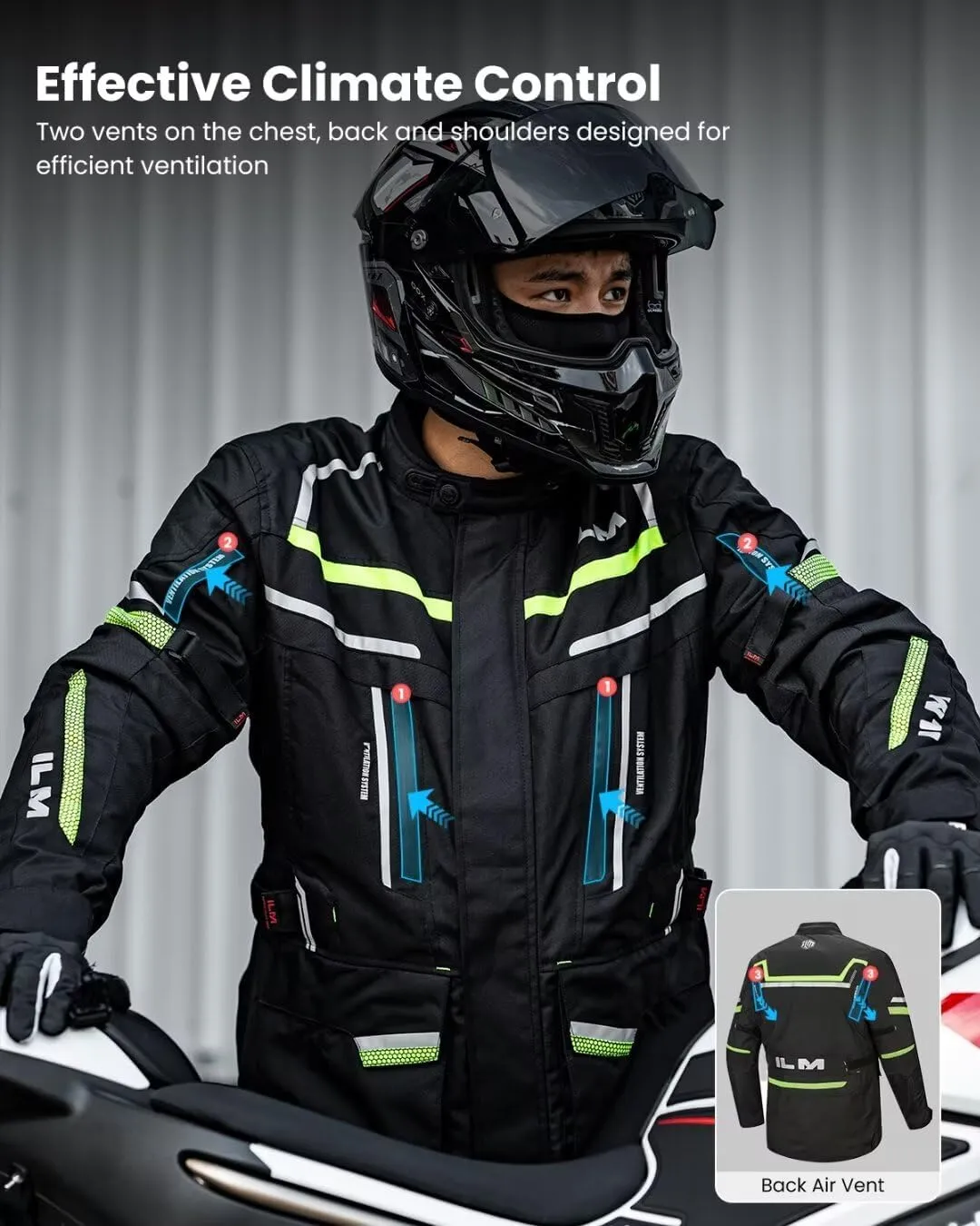 ILM Men's Street Motorcycle Jacket with CE Armor and Detachable Thermal Liner All Season Waterproof Adventure Touring Jackets Model JRL3 Black, XL