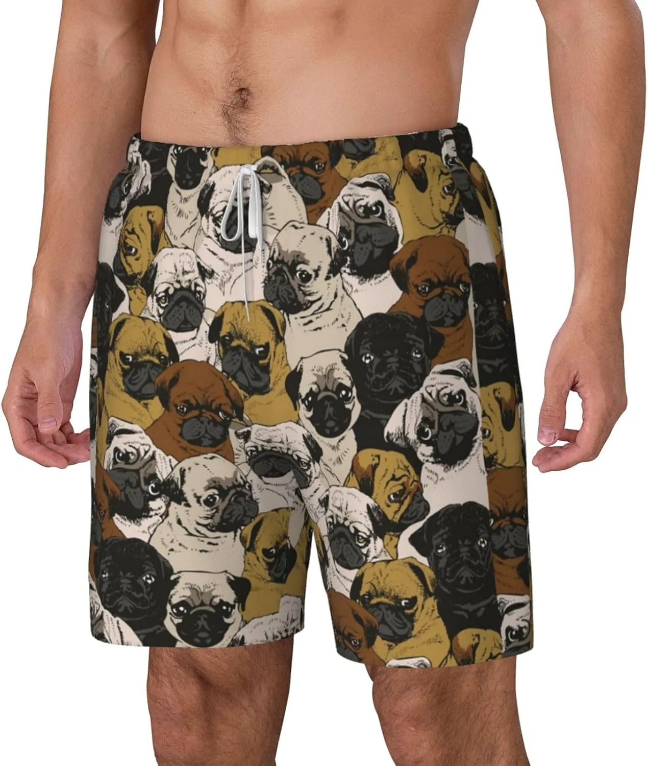Imagen De Pug Print Men'S Double-Layer Swimming Trunks - Hawaiian Beach Shorts with Elastic Waist