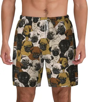 Imagen De Pug Print Men'S Double-Layer Swimming Trunks - Hawaiian Beach Shorts with Elastic Waist