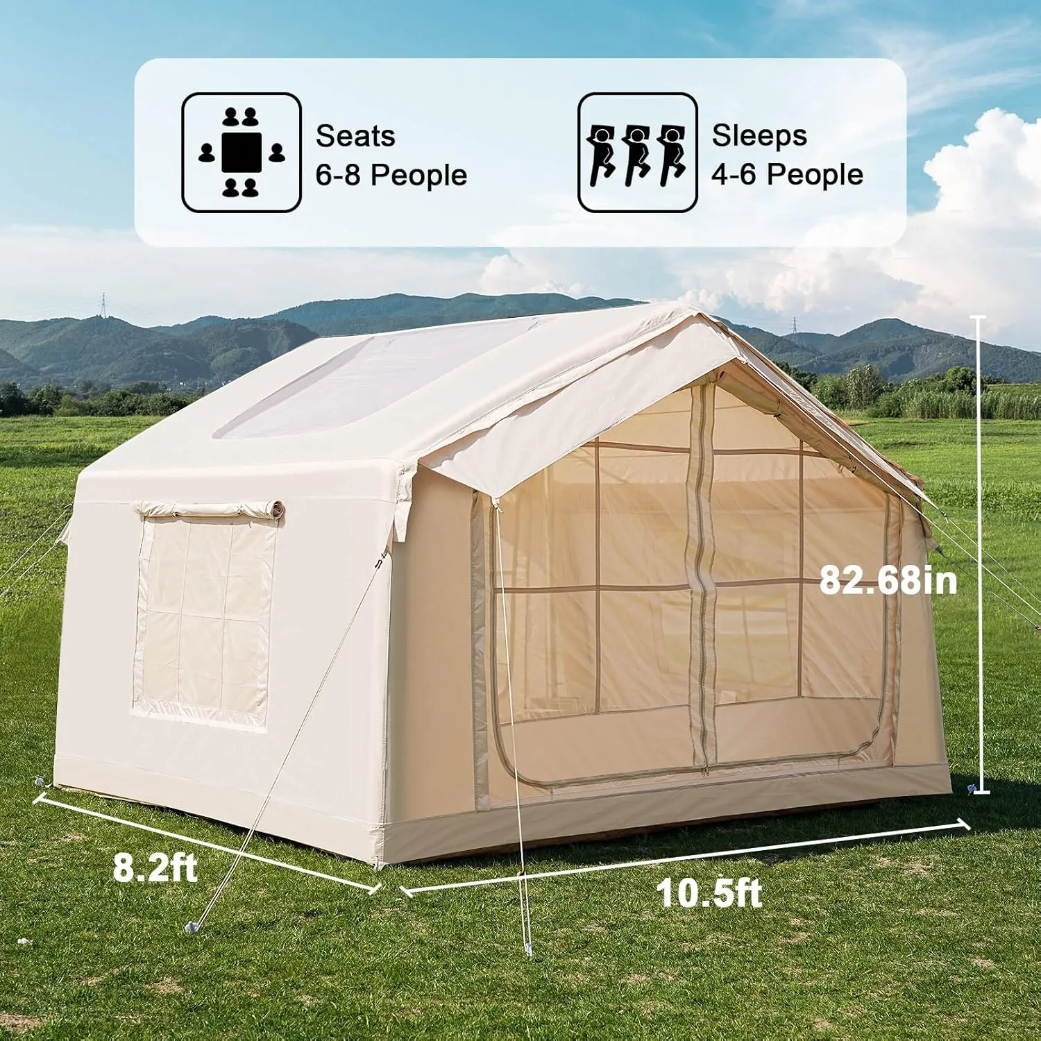 Inflatable Tents for Camping, Blow Up Tent with Hand Pump, Easy Setup Inflatable Hot Tent with Stove Jack, Waterproof Oxford Air Glamping Tents for Camping Adult 4-6 Person