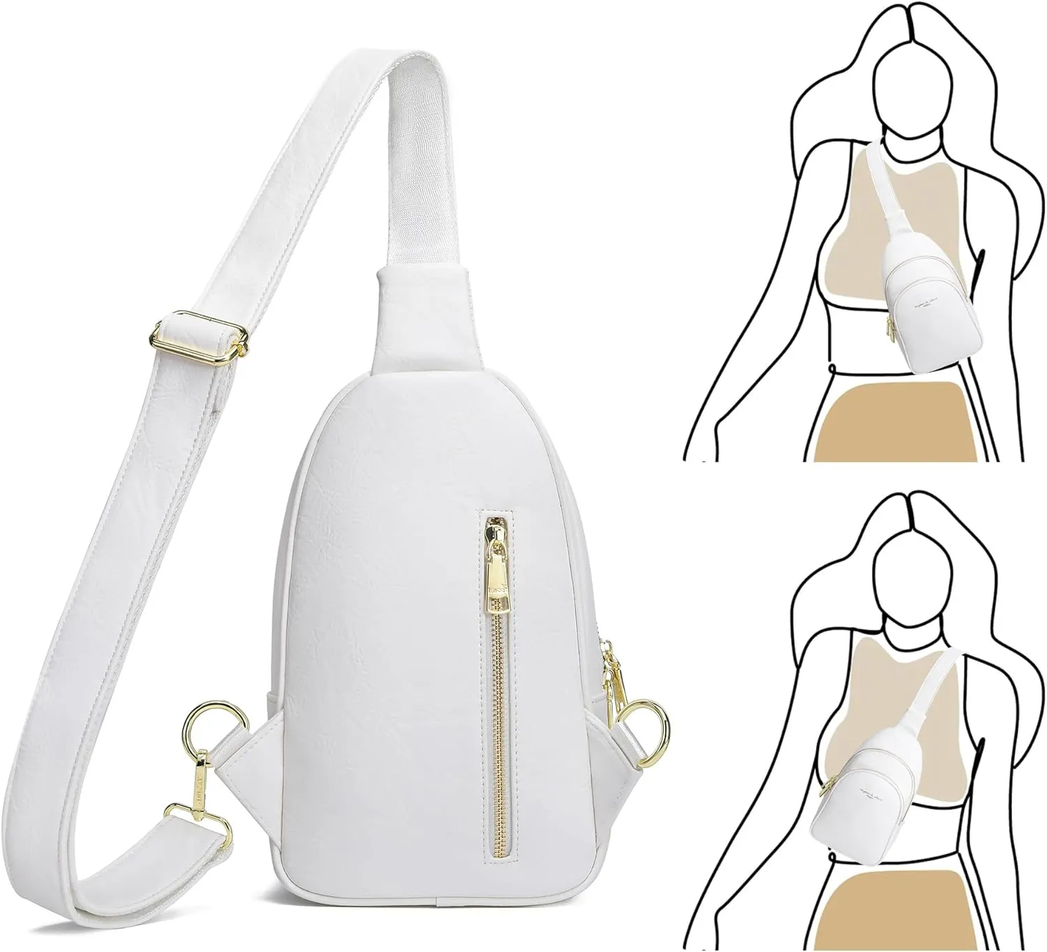 INICAT Crossbody Sling Bags Fanny Packs Leather Purses Chest Bag for Women