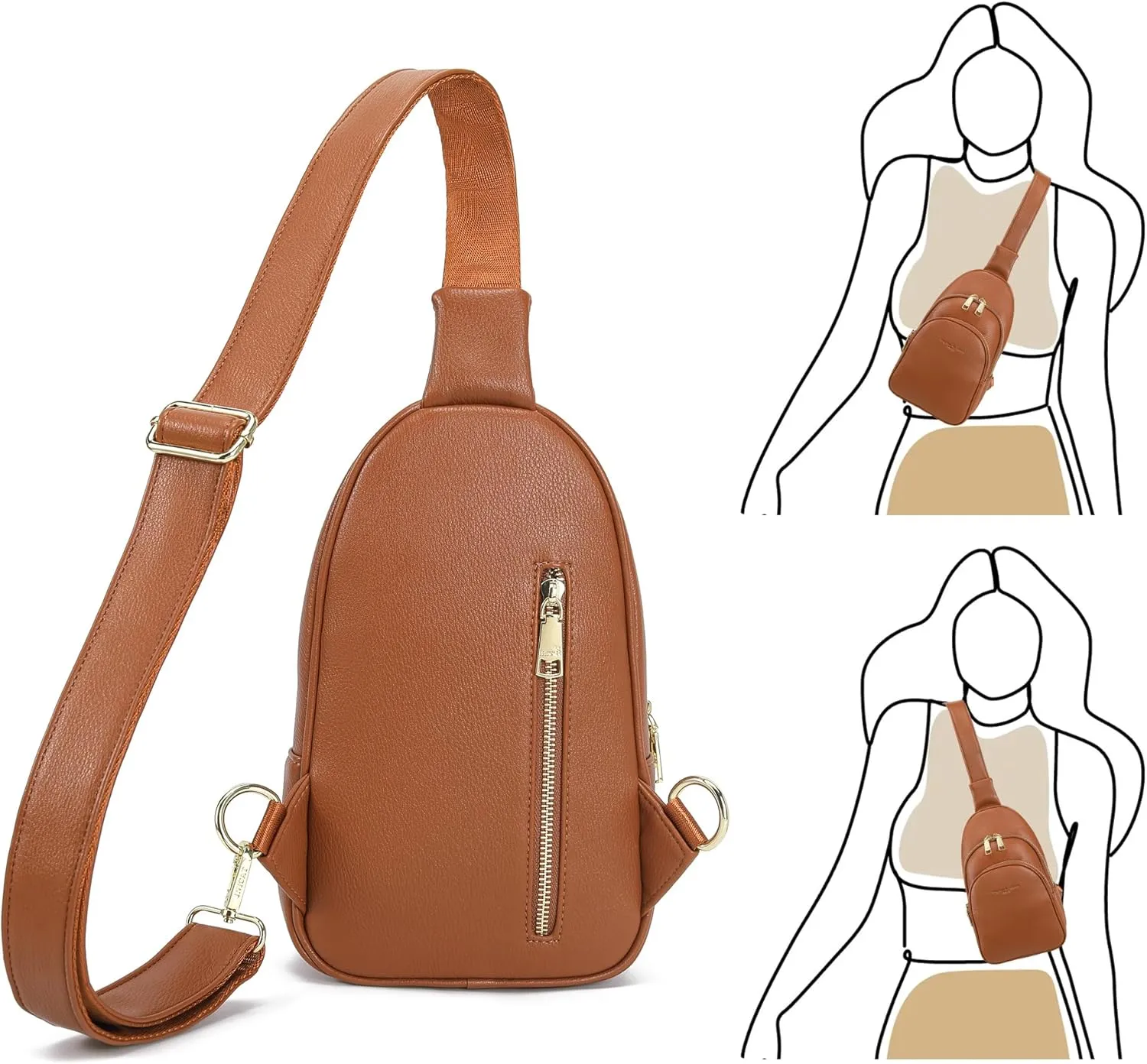 INICAT Crossbody Sling Bags Fanny Packs Leather Purses Chest Bag for Women