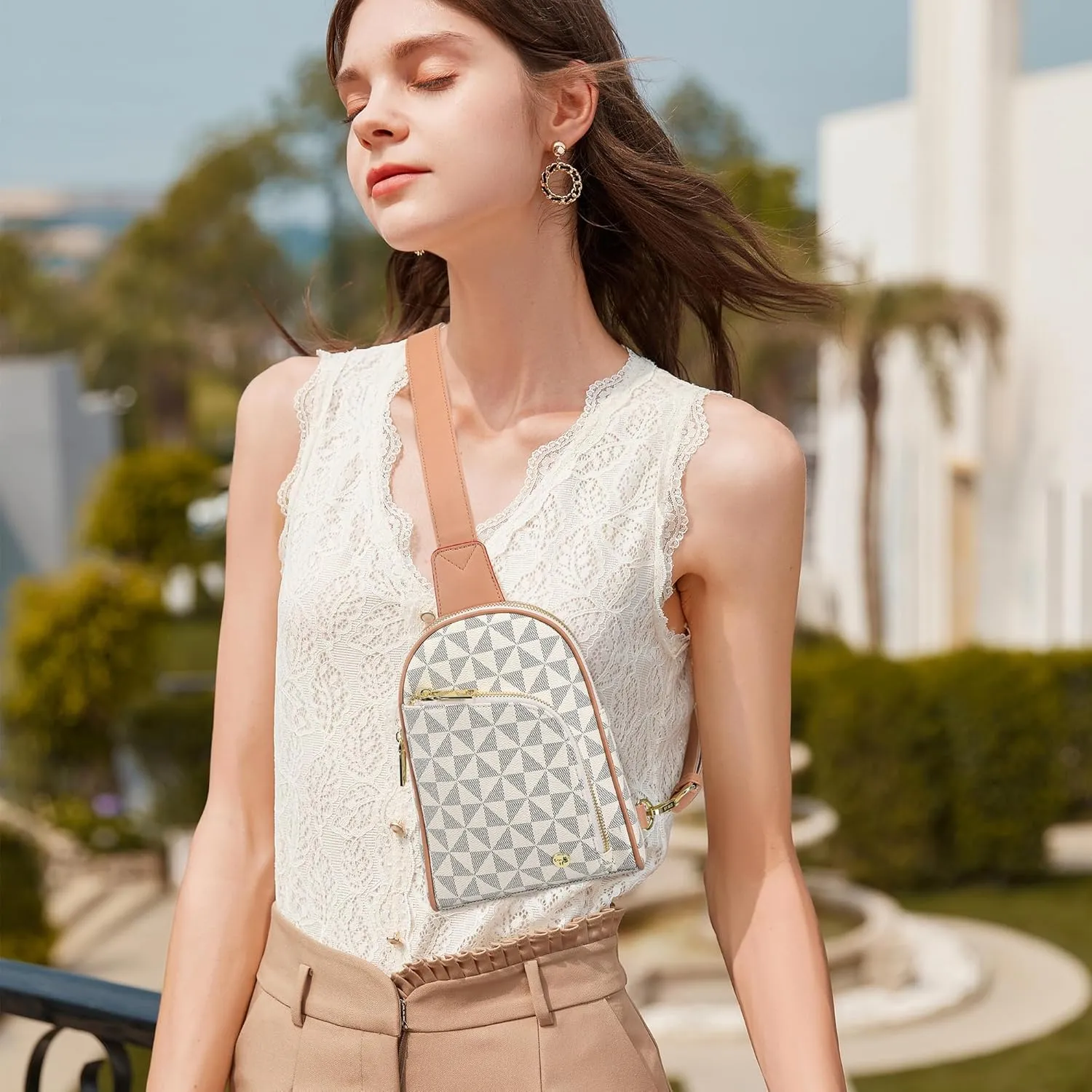 INICAT RFID Blocking Sling Bag Leather Crossbody Bags for Women Fanny Pack Cross Body for Woman Chest Bag for Travel 1.9L
