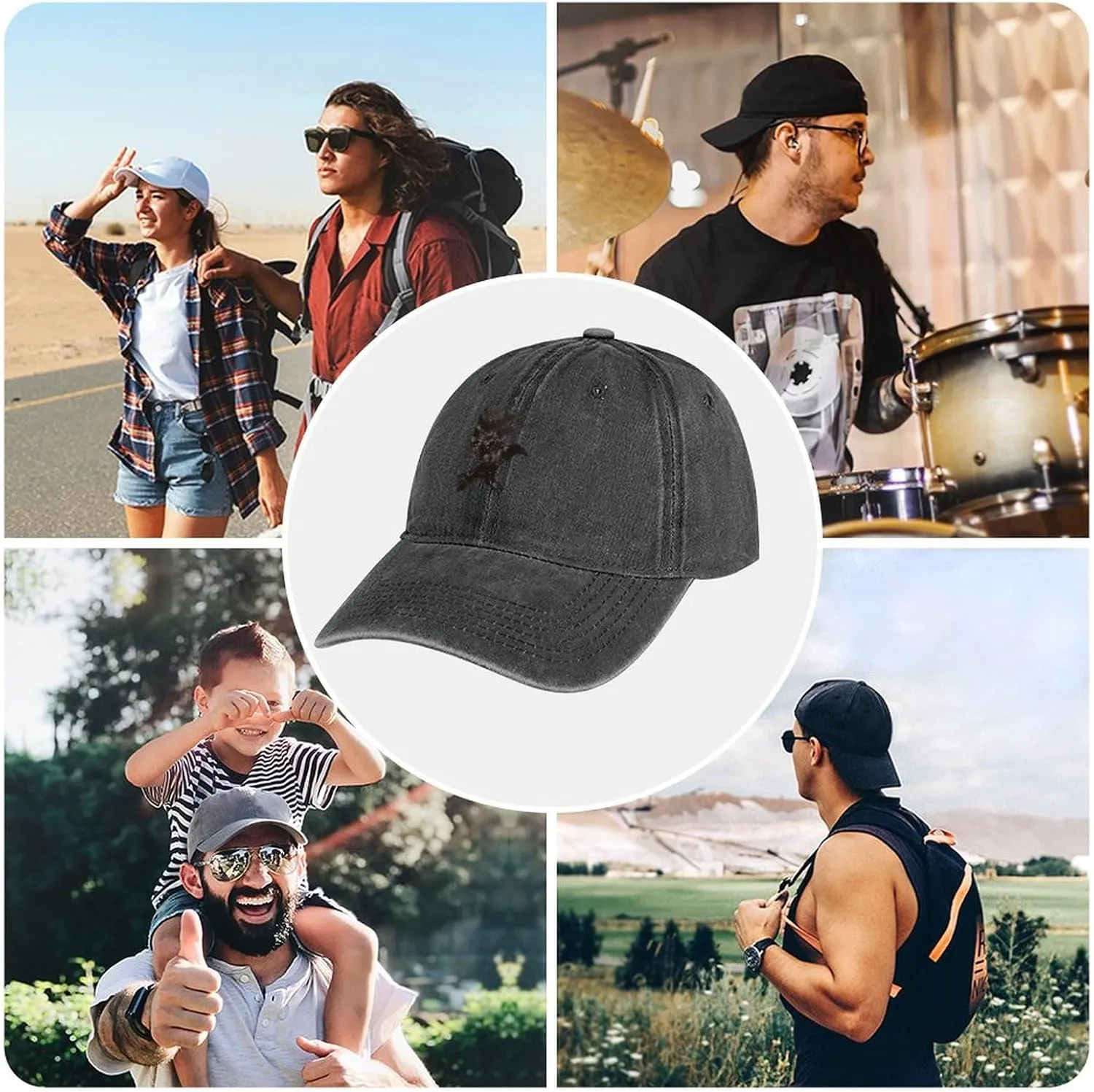Ink Raven Unisex Adult Baseball Cap Curved Brim Sun Caps of Sports Denim Freely Adjustable