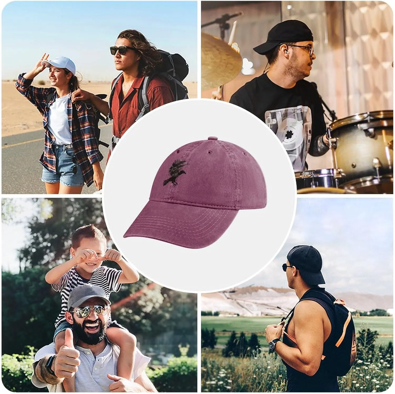 Ink Raven Unisex Adult Baseball Cap Curved Brim Sun Caps of Sports Denim Freely Adjustable