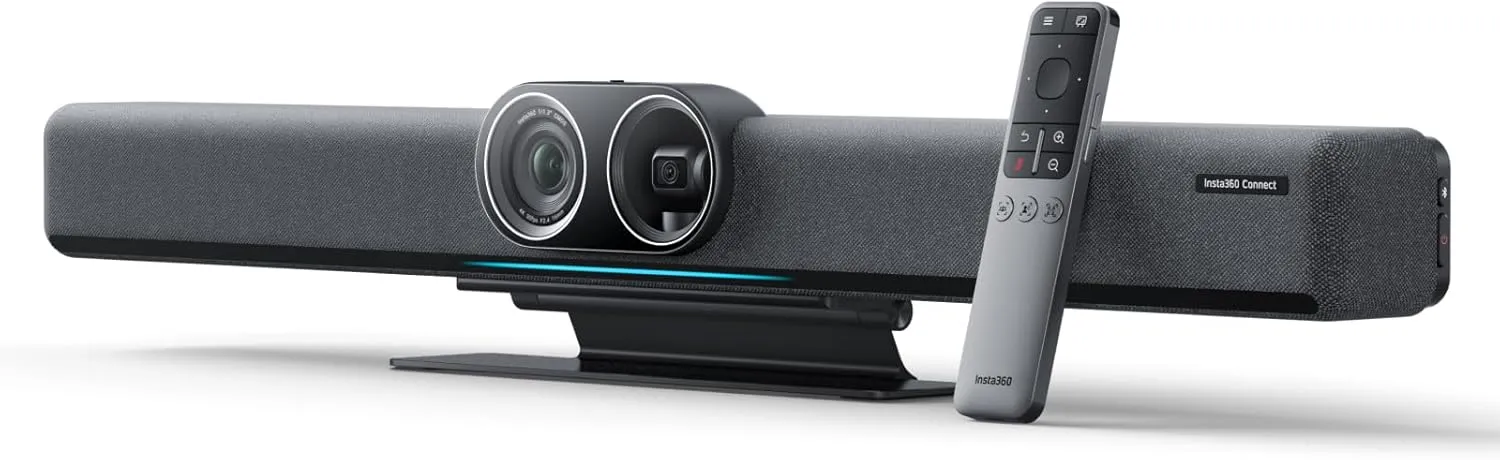 Insta360 Connect - 4K AI Conference Room Camera with Android OS, Dual Camera with Speaker Tracking, 14-Mic Array, Voice Pickup to 33ft, Whiteboard Mode, Work with Teams/Zoom/Google Meet/Webex