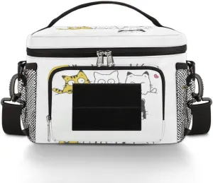 Insulated Lunch Bag Women/Men,With Side Pockets And Shoulder Strap,Love Heart Portable Lunch Box Cooler Bag for Work,Travel,Picnic-Cartoon Cat