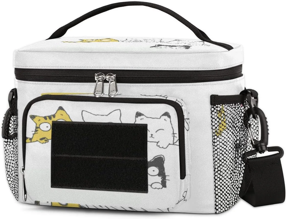 Insulated Lunch Bag Women/Men,With Side Pockets And Shoulder Strap,Love Heart Portable Lunch Box Cooler Bag for Work,Travel,Picnic-Cartoon Cat