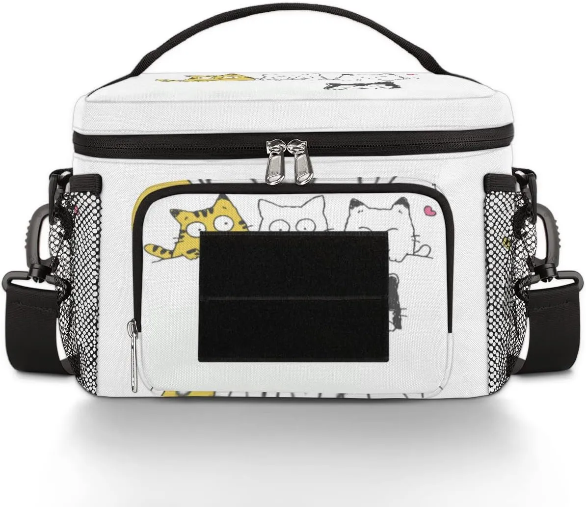 Insulated Lunch Bag Women/Men,With Side Pockets And Shoulder Strap,Love Heart Portable Lunch Box Cooler Bag for Work,Travel,Picnic-Cartoon Cat