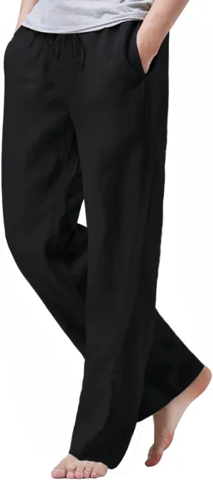 iWoo Linen Pants Men Casual 2025 Summer Beach Elastic Drawstring Waist Yoga Pants Travel Baggy Work Pant Pajama