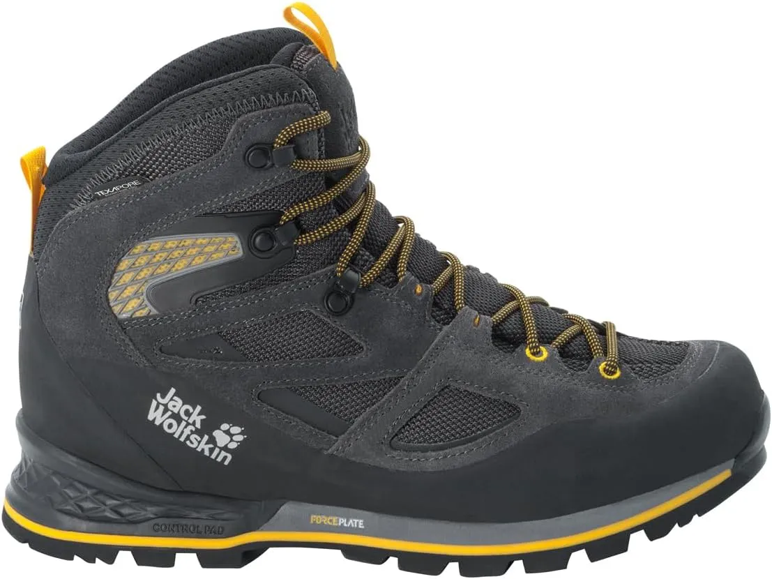Jack Wolfskin Men's Mid-Top Walking Shoe, Black Burly Yellow Xt, 8