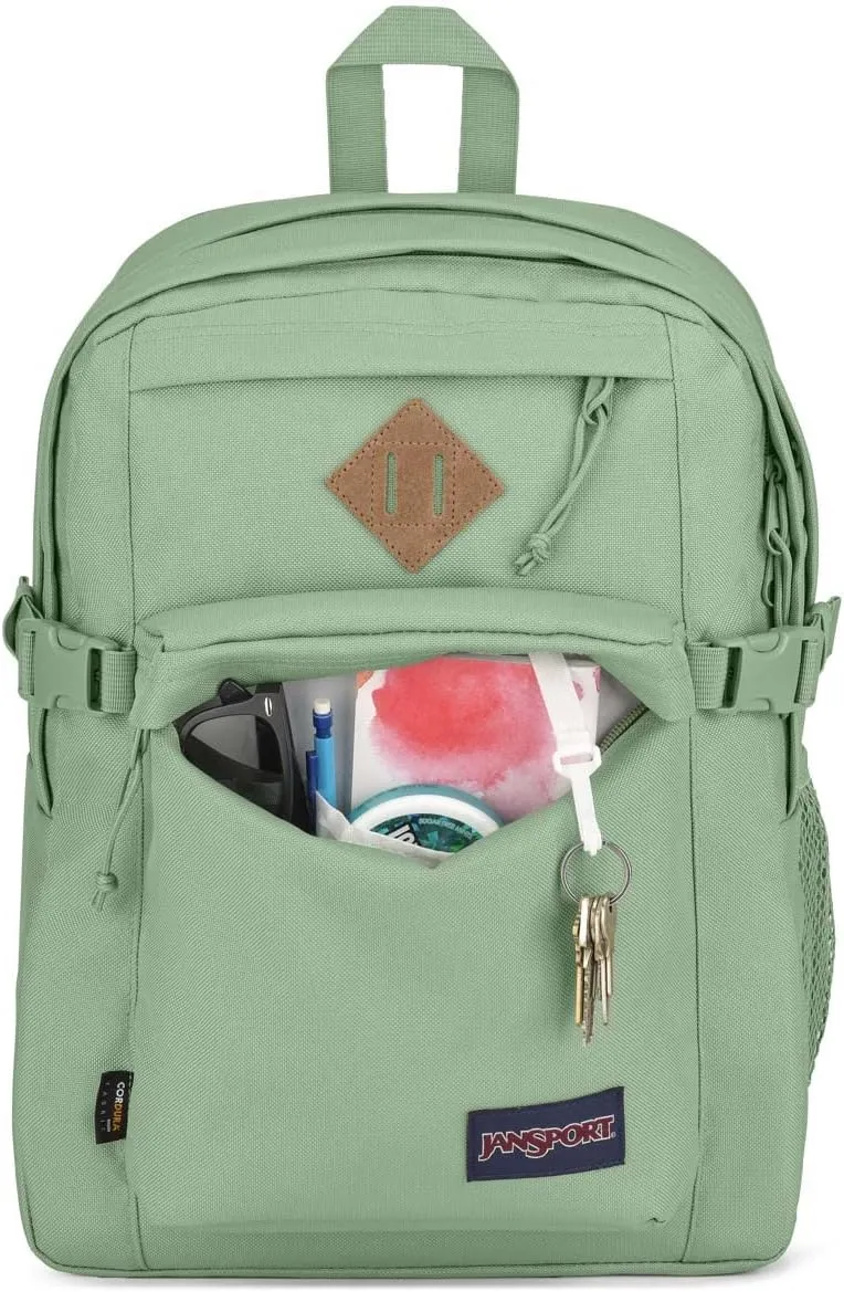 JanSport Main Campus FX Backpack - Travel or Work Bag w 15-Inch Laptop Pack with Leather Trim, Loden Frost