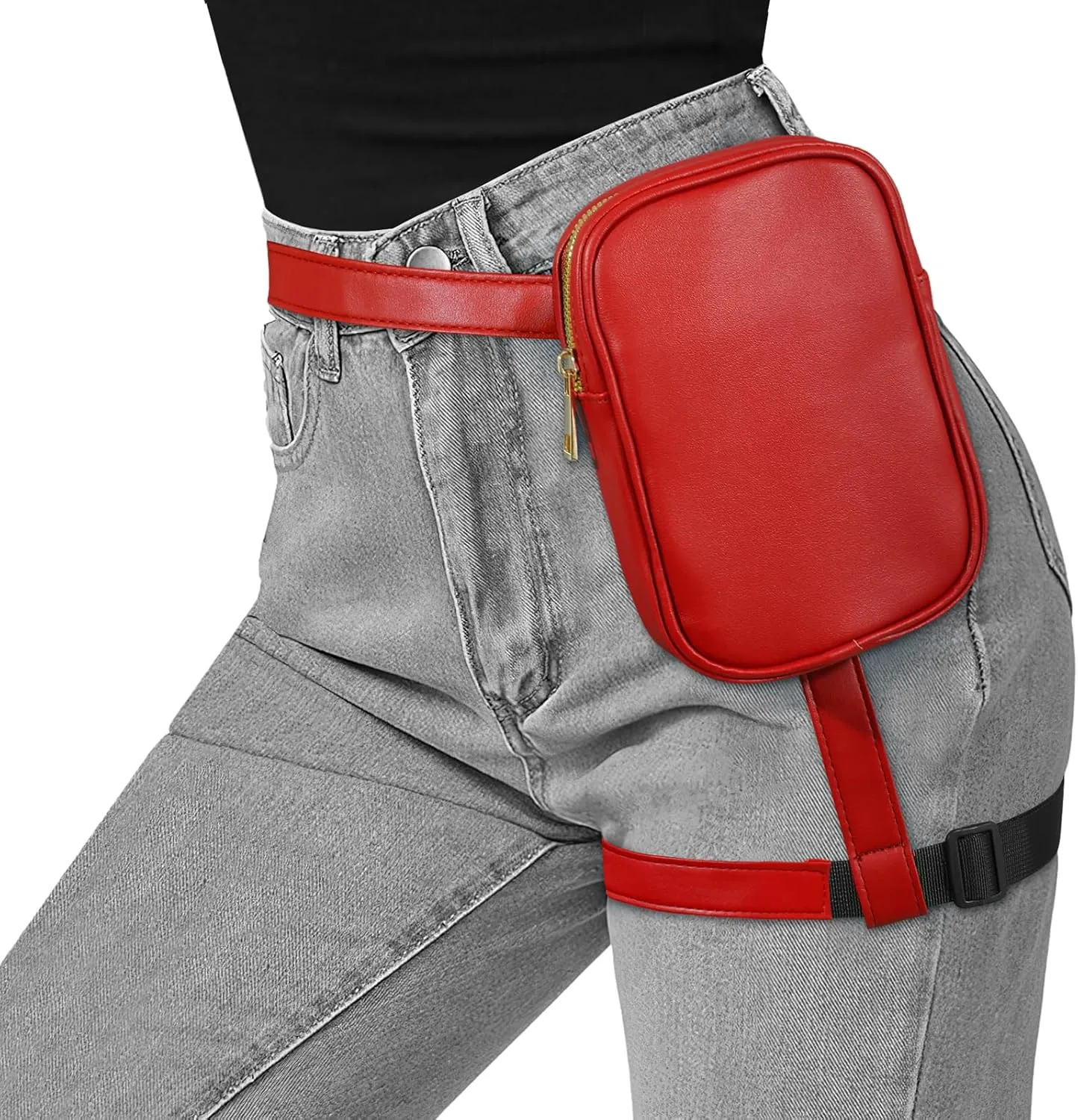 JASGOOD Thigh Harness Leg Bag Fanny Pack for Women Leg Purse Drop Leg Bag, C-Red