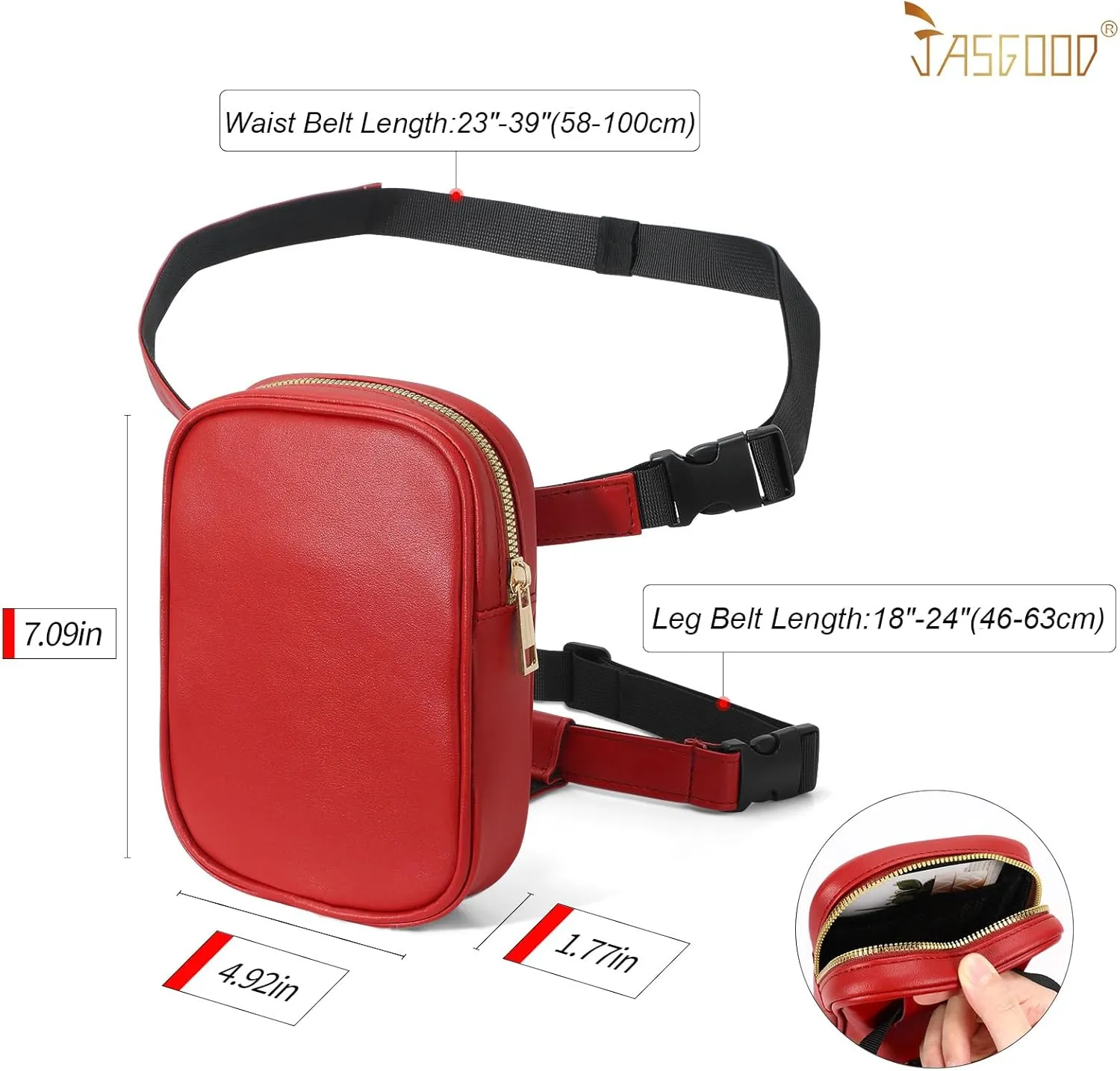 JASGOOD Thigh Harness Leg Bag Fanny Pack for Women Leg Purse Drop Leg Bag, C-Red