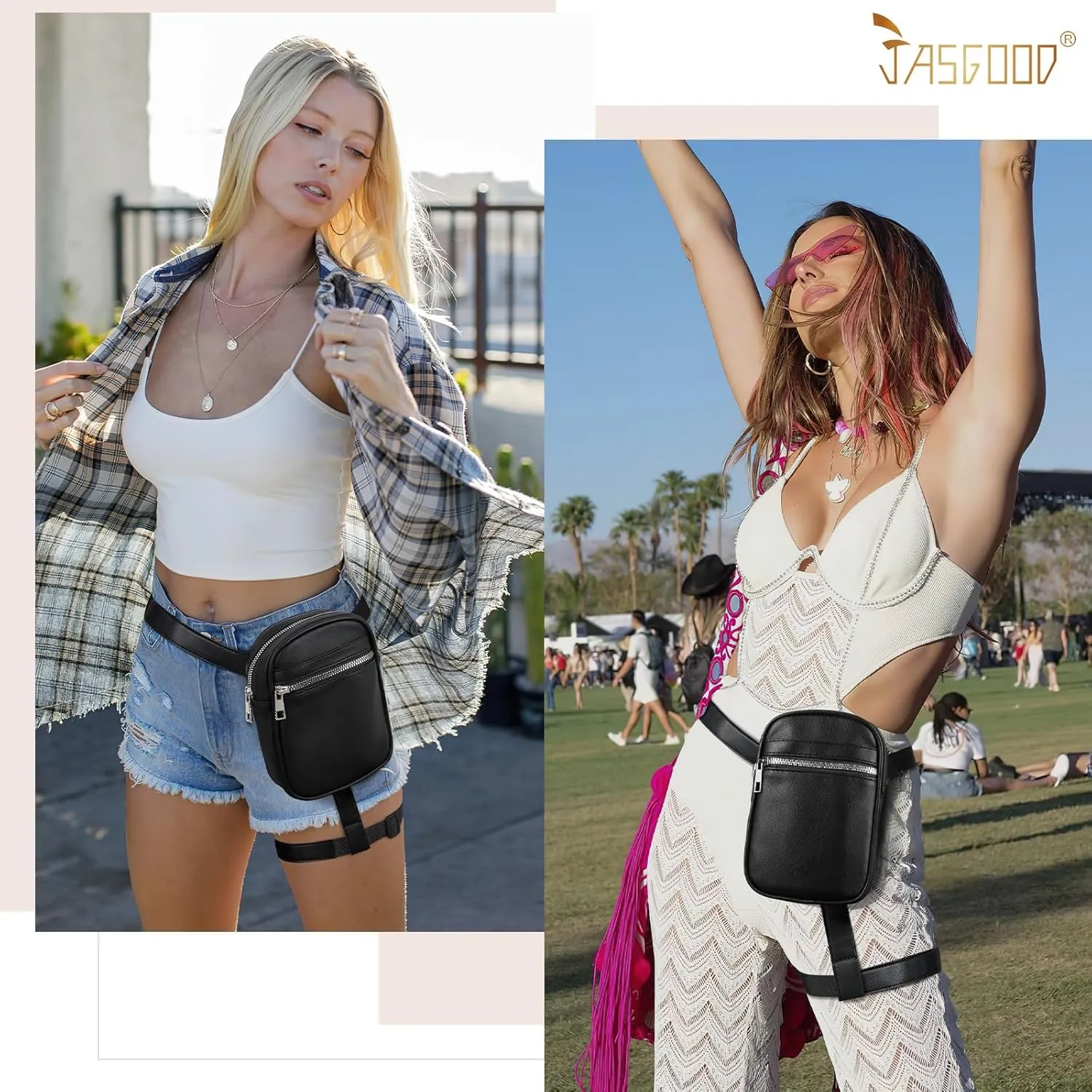 JASGOOD Thigh Harness Leg Bag Fanny Pack for Women Leg Purse Drop Leg Bag, G-Black