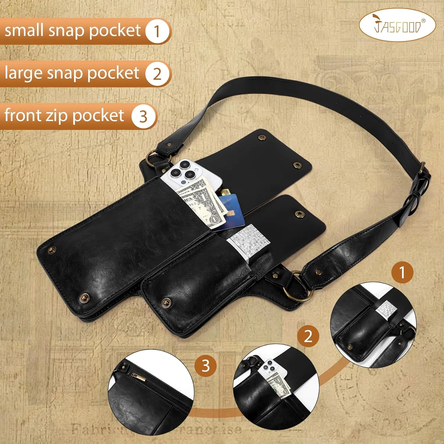 JASGOOD Waist Bag Leather Fanny Pack for Women Vintage Renaissance Belt Festival Pouch Faux Leather Hip Bag for Travel Hiking