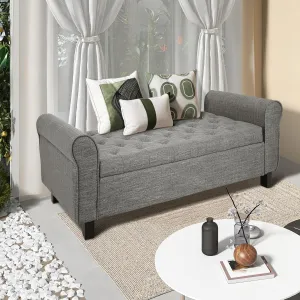Jerry & Maggie Storage Ottoman Bench, 51 Inches, Velvet Upholstered with Arms, Dark Grey (Linen, Dark Grey)