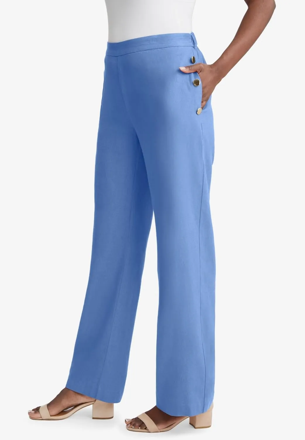 Jessica London Women's Plus Size Linen Wide Leg Sailor Pant