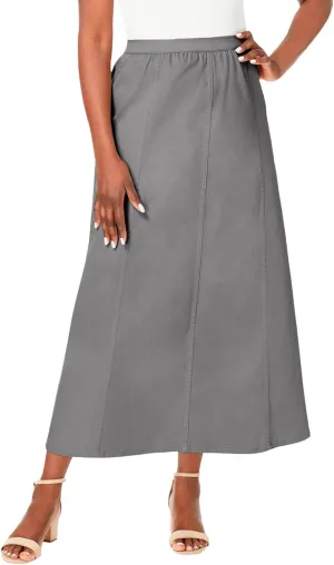 Jessica London Women's Plus Size Stretch Denim Skirt Elastic Waist Long Jean Maxi Skirt