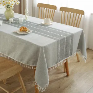 JIALE Tablecloths for Rectangle Tables,Cotton Linen Table Cloth Waterproof Tablecloth Wrinkle Free Farmhouse Dining Table Cover,Soft Fabric Table Cloths with Tassels,Grey,55" X 70",4-6 Seats
