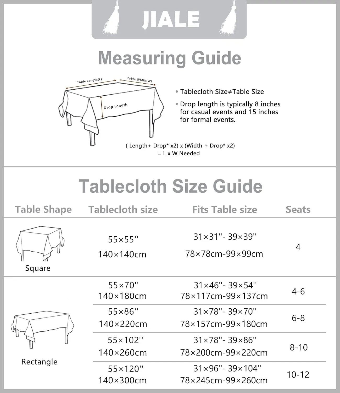 JIALE Tablecloths for Rectangle Tables,Cotton Linen Table Cloth Waterproof Tablecloth Wrinkle Free Farmhouse Dining Table Cover,Soft Fabric Table Cloths with Tassels,Grey,55" X 70",4-6 Seats