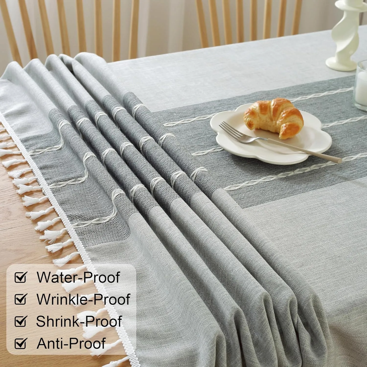 JIALE Tablecloths for Rectangle Tables,Cotton Linen Table Cloth Waterproof Tablecloth Wrinkle Free Farmhouse Dining Table Cover,Soft Fabric Table Cloths with Tassels,Grey,55" X 70",4-6 Seats