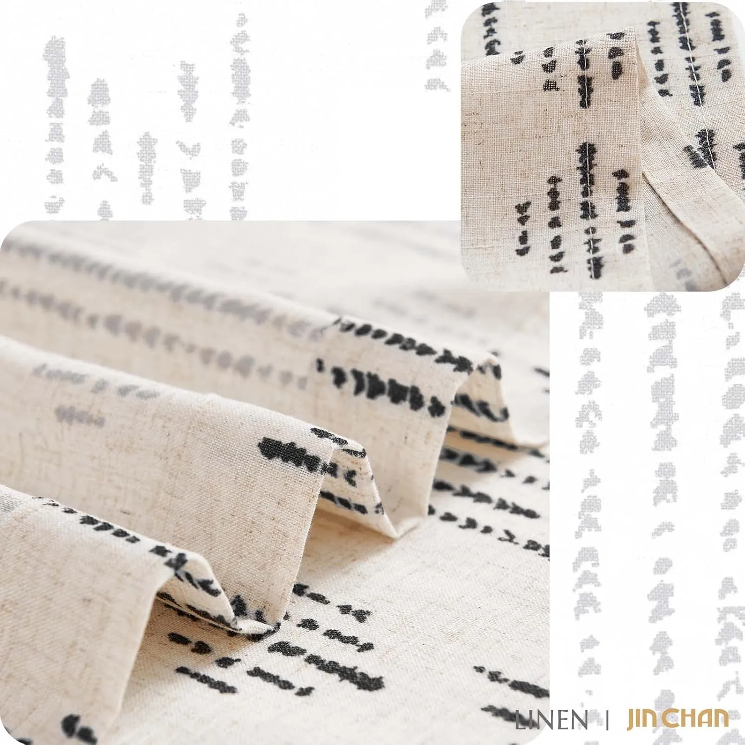 jinchan Boho Stripe Kitchen Curtains and Valance Set Linen Tier Curtains Bohemian Small Window Drapes 36 Inch for Cafe Living Room Bathroom Window Treatments Rod Pocket 3 Pieces Set Black on Beige