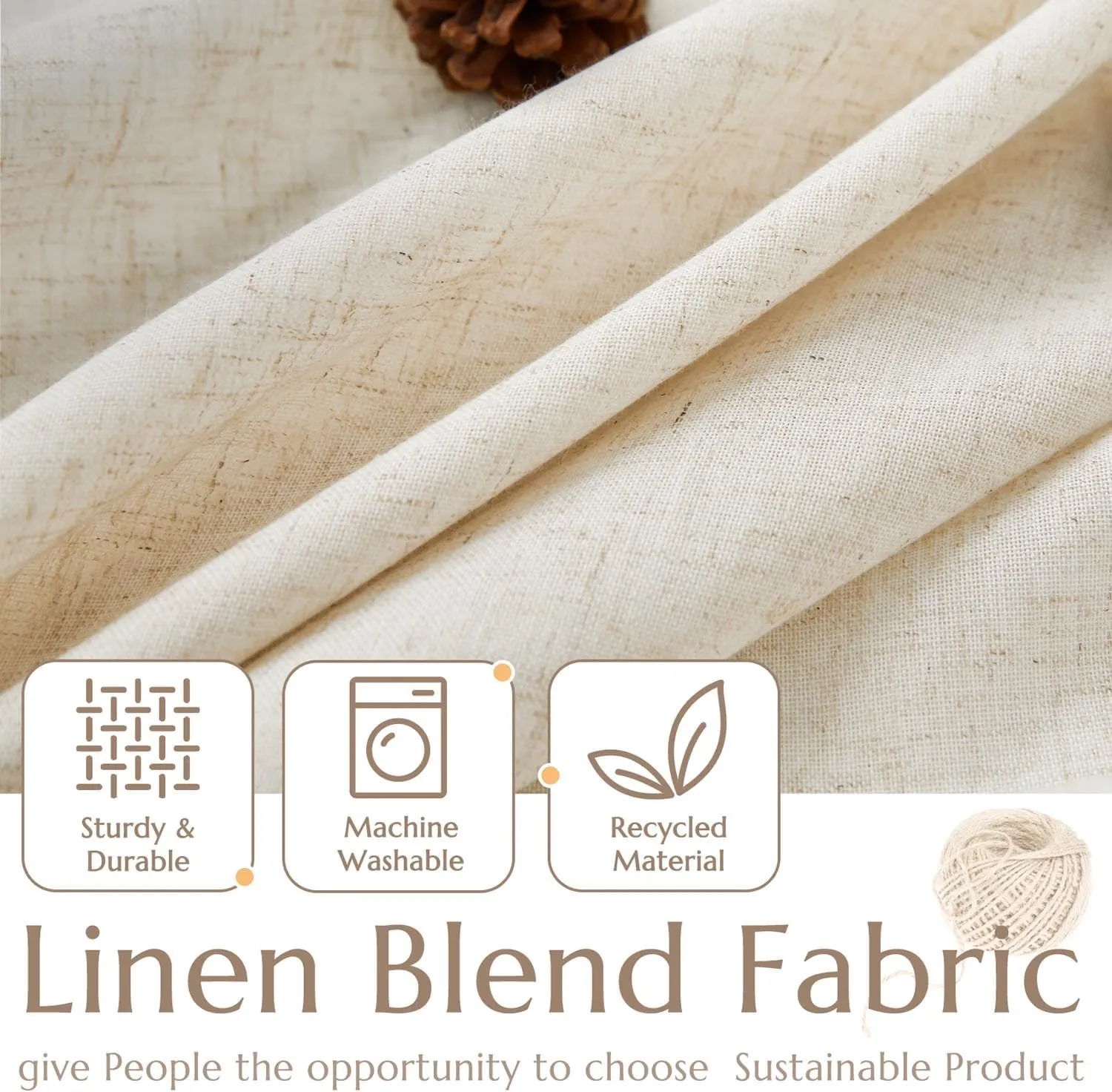 jinchan Linen Textured Tier Curtains 36 Inch for Kitchen Windows Farmhouse Cafe Curtains Small Drapes Rustic Light Filtering Half Window for Living Room Laundry Rod Pocket 2 Panels Natural Crude