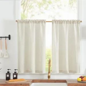 jinchan Linen Textured Tier Curtains 36 Inch for Kitchen Windows Farmhouse Cafe Curtains Small Drapes Rustic Light Filtering Half Window for Living Room Laundry Rod Pocket 2 Panels Natural Crude