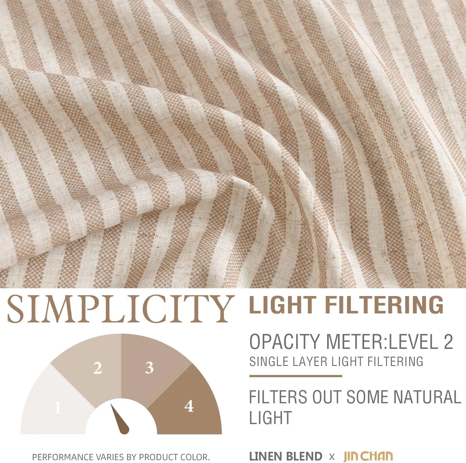 jinchan Valance Curtain Linen Textured Striped Window Curtain for Living Room Light Filtering Ticking Stripe Farmhouse Valance for Kitchen Rod Pocket 1 Panel 16 Inch Tan on Beige 1 Panel