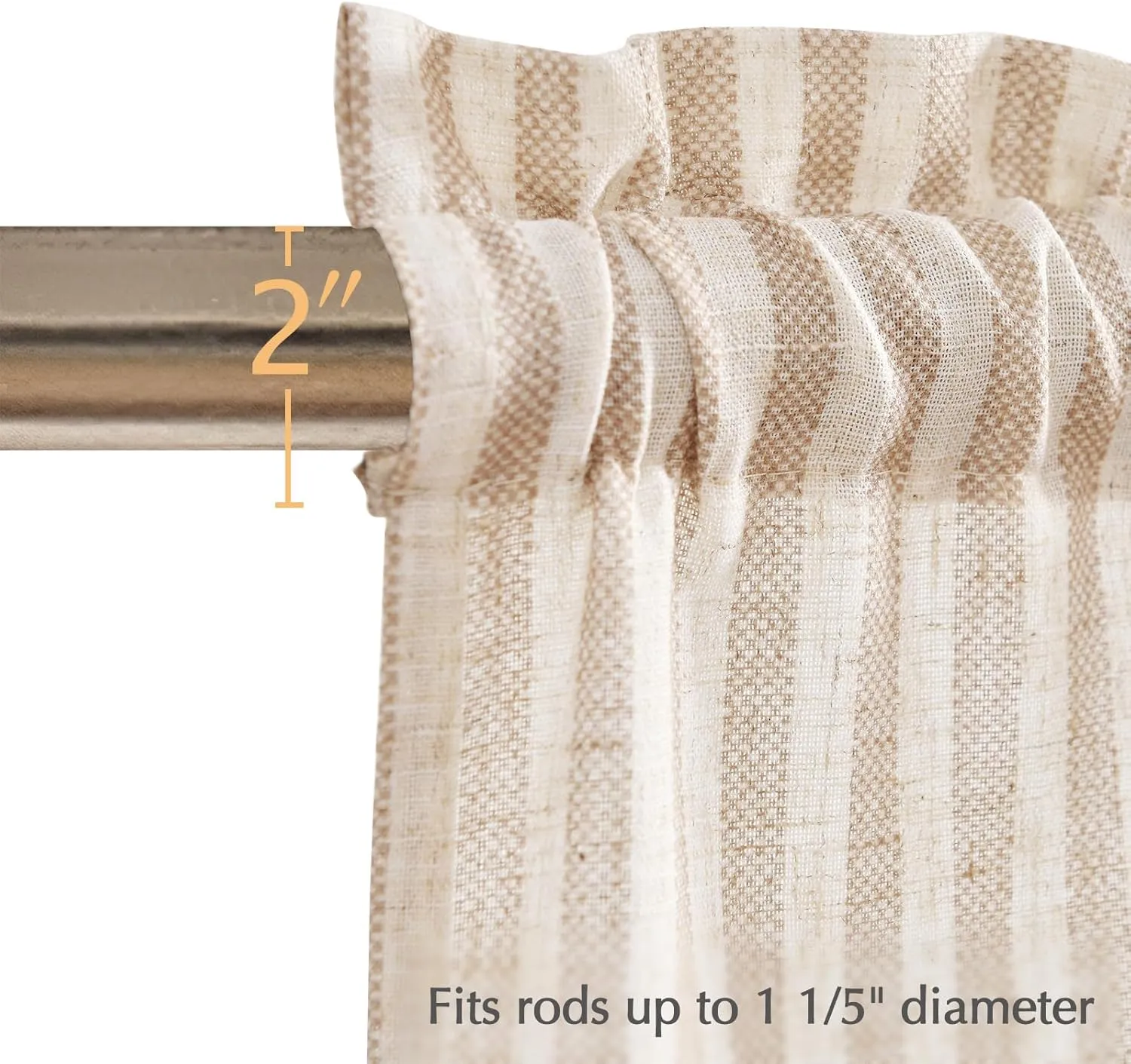 jinchan Valance Curtain Linen Textured Striped Window Curtain for Living Room Light Filtering Ticking Stripe Farmhouse Valance for Kitchen Rod Pocket 1 Panel 16 Inch Tan on Beige 1 Panel