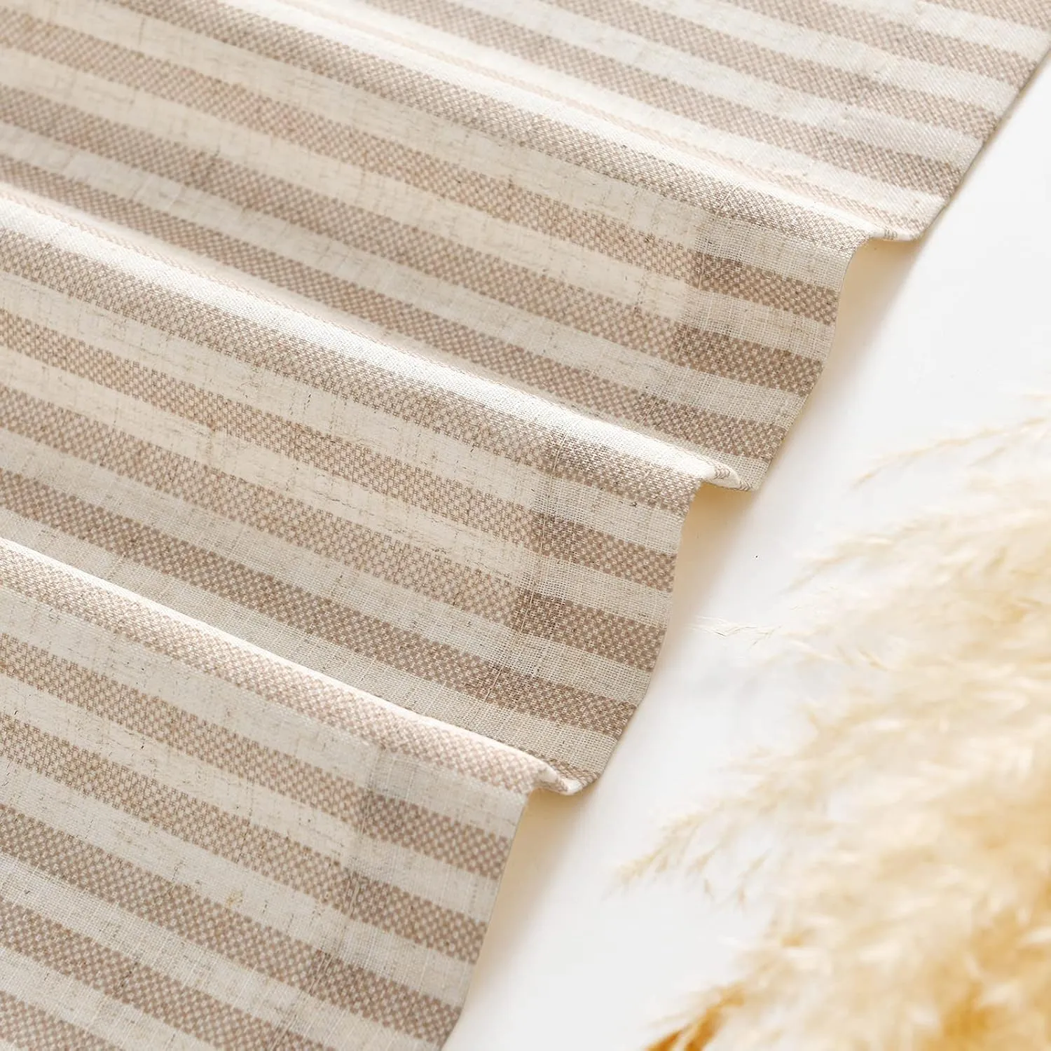 jinchan Valance Curtain Linen Textured Striped Window Curtain for Living Room Light Filtering Ticking Stripe Farmhouse Valance for Kitchen Rod Pocket 1 Panel 16 Inch Tan on Beige 1 Panel