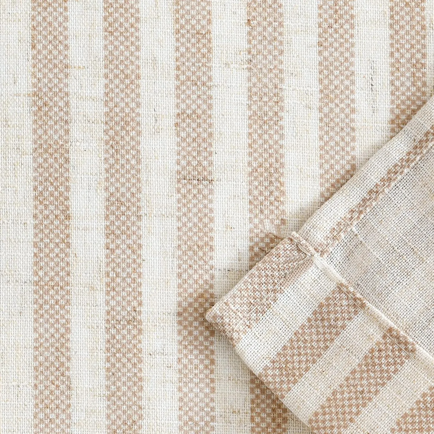 jinchan Valance Curtain Linen Textured Striped Window Curtain for Living Room Light Filtering Ticking Stripe Farmhouse Valance for Kitchen Rod Pocket 1 Panel 16 Inch Tan on Beige 1 Panel