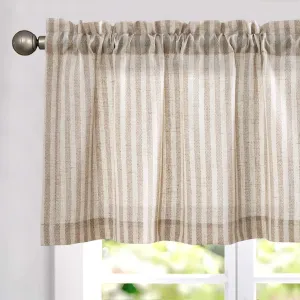 jinchan Valance Curtain Linen Textured Striped Window Curtain for Living Room Light Filtering Ticking Stripe Farmhouse Valance for Kitchen Rod Pocket 1 Panel 16 Inch Tan on Beige 1 Panel