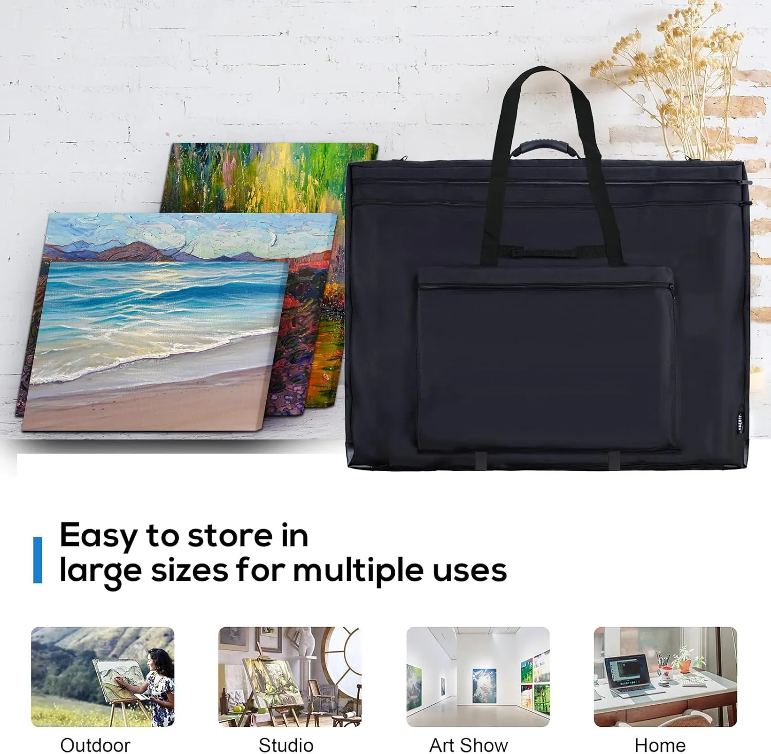 JJRING 36x48 Art Portfolio Tote Bag - Large Carrying Storage Case with Handle & Adjustable Shoulder Strap, Portfolio Folder for Artwork, Posters, Canvas, Drawing Boards