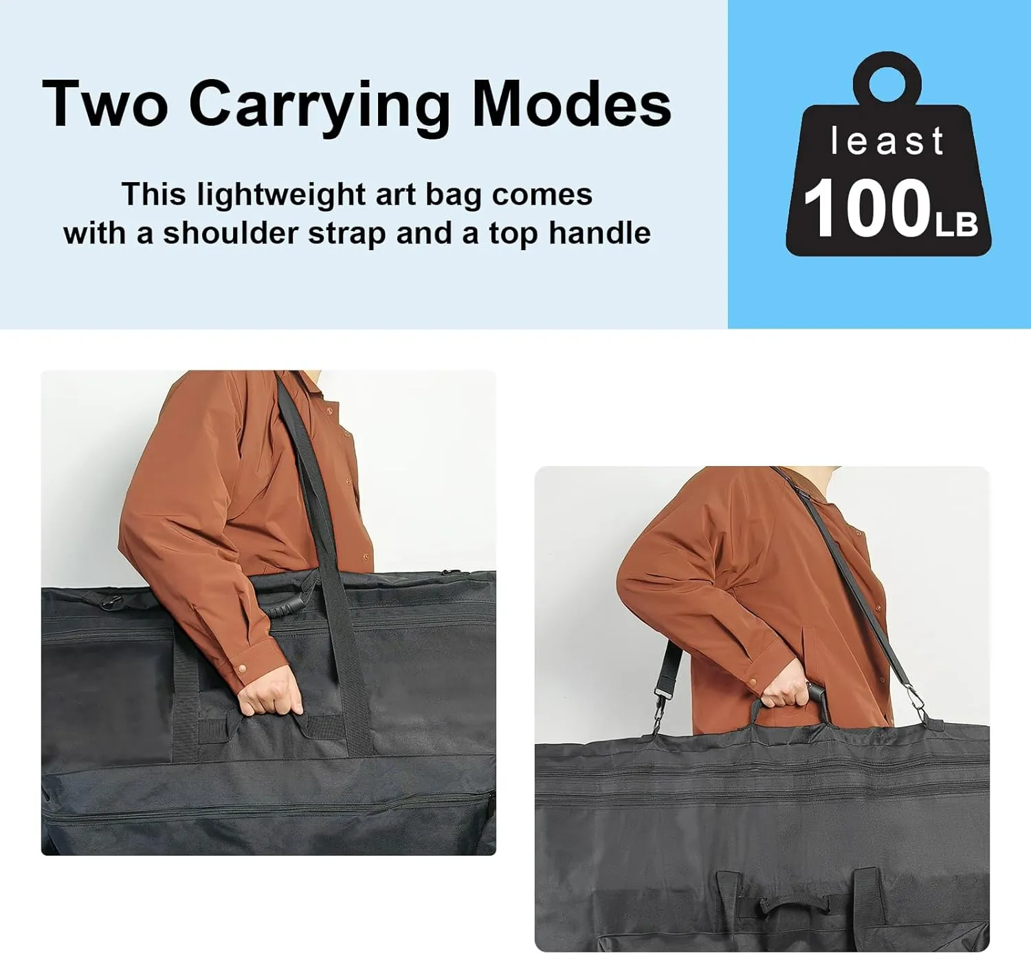 JJRING 36x48 Art Portfolio Tote Bag - Large Carrying Storage Case with Handle & Adjustable Shoulder Strap, Portfolio Folder for Artwork, Posters, Canvas, Drawing Boards