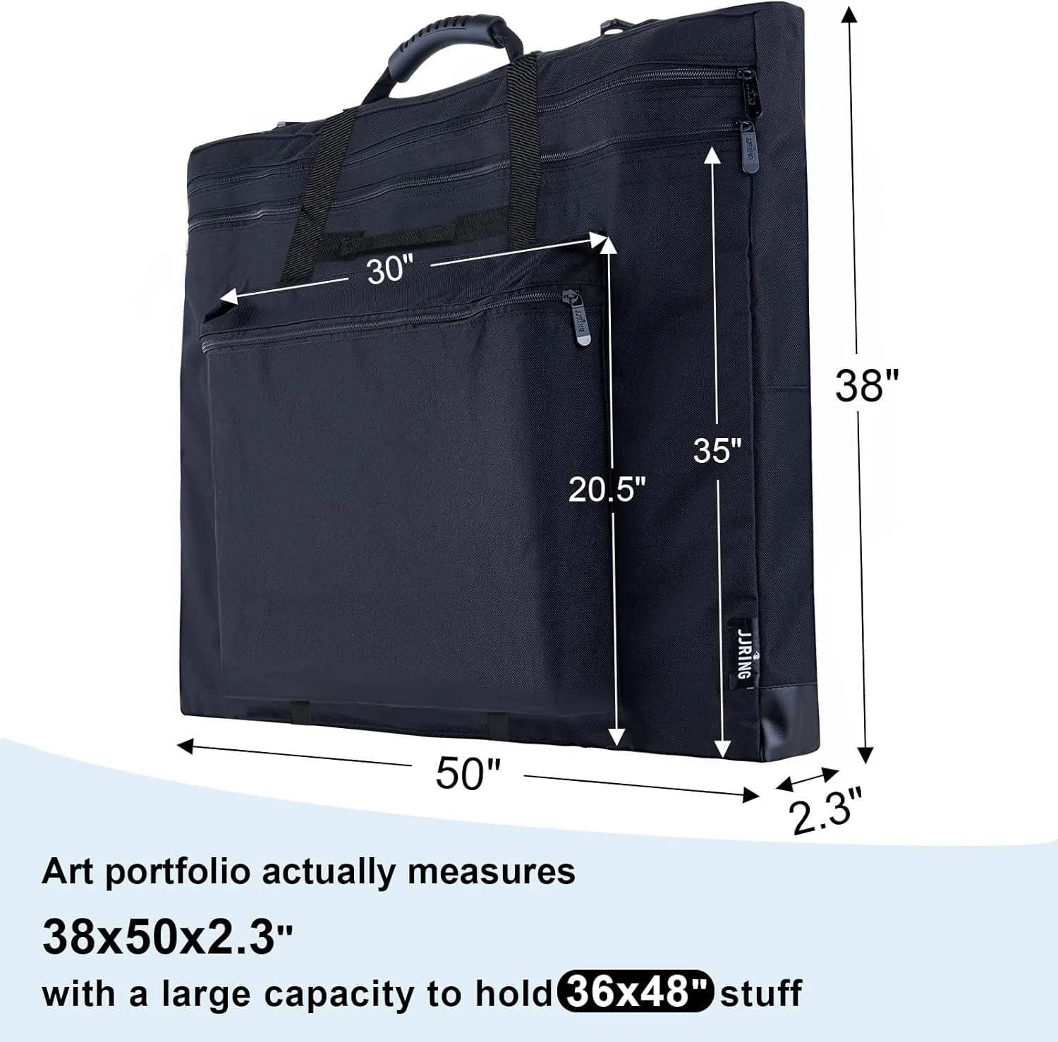 JJRING 36x48 Art Portfolio Tote Bag - Large Carrying Storage Case with Handle & Adjustable Shoulder Strap, Portfolio Folder for Artwork, Posters, Canvas, Drawing Boards