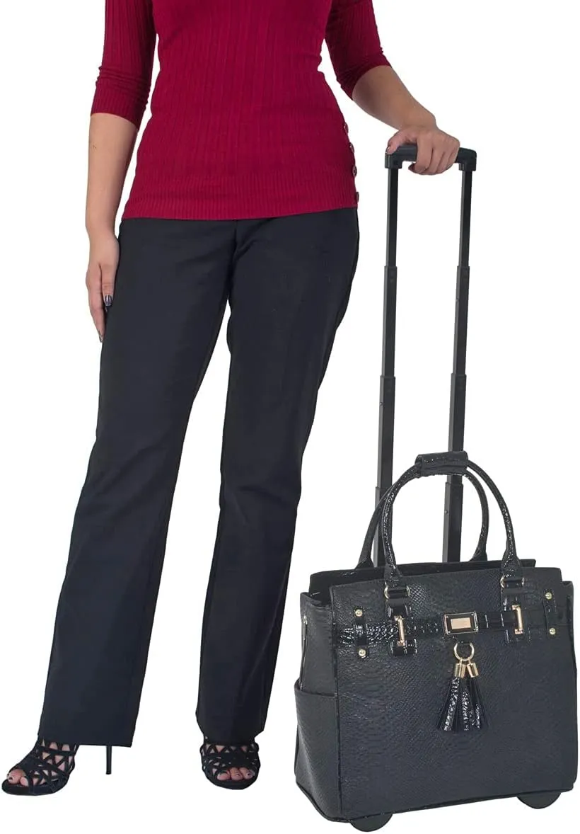 JKM & Company Rolling Laptop Bag for Women | Designer Wheeled Briefcase | Fits 13-17" Laptops | Office Travel Computer Case (Barrington)