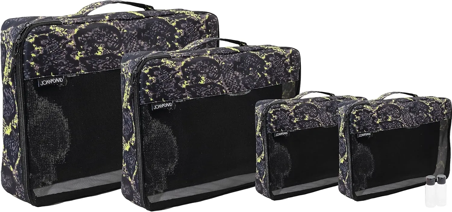 Joan & David 4 Piece Travel Printed Packing Cubes Set With 2 Travel Bottles (JDP2326-210-BKM)