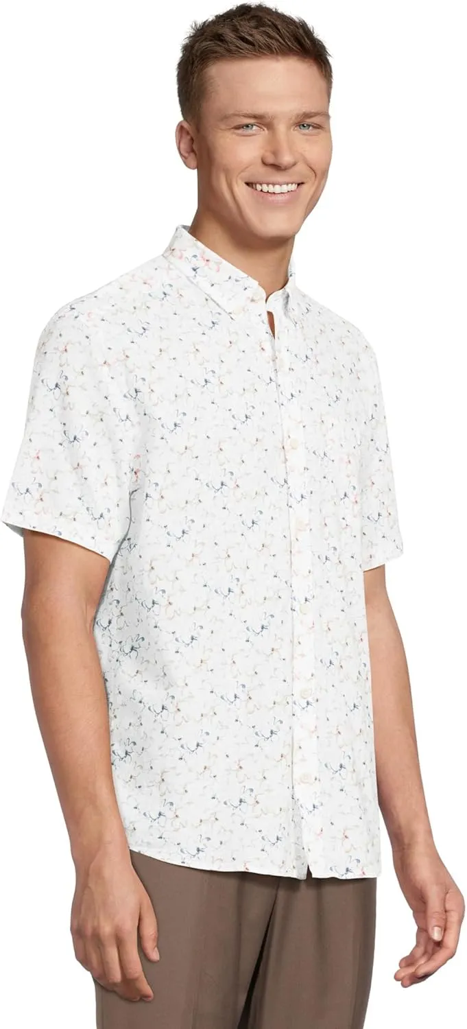 Johnston & Murphy Men's Short Sleeve Floral Print Linen Shirt