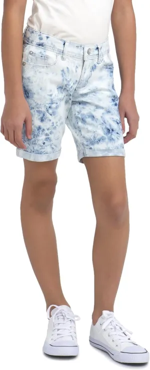 Jordache Girls' Tie-Dye Wash Bermuda Denim Short with Adjustable Waist (Tye-Dye Blue Gray, Size 5)