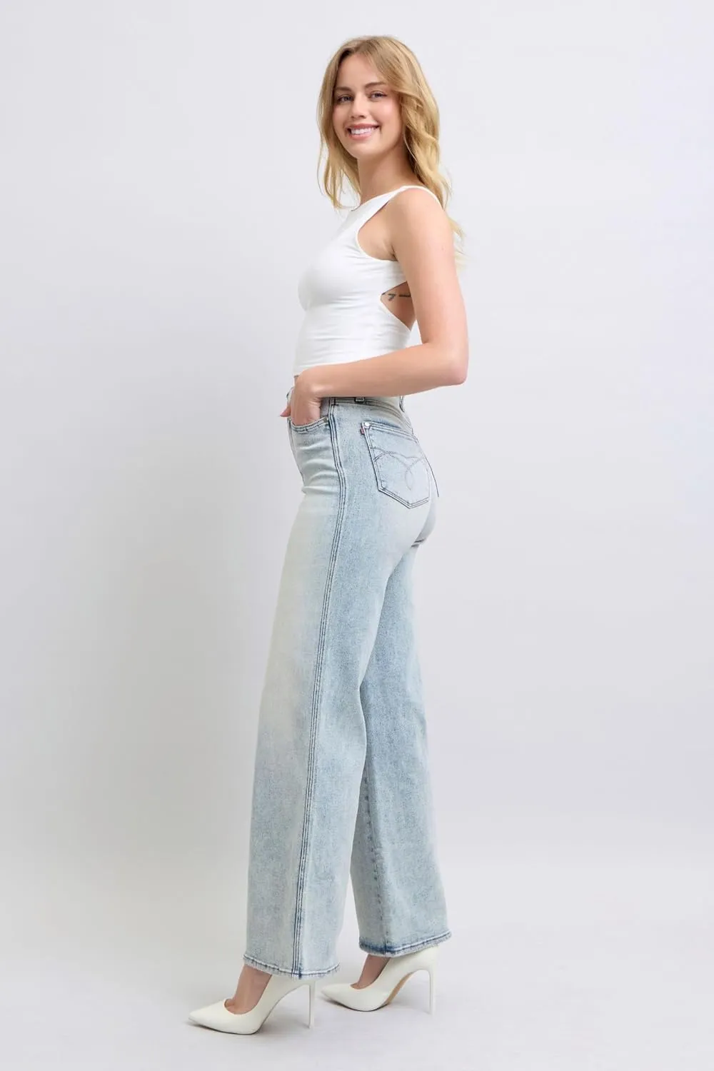 Judy Blue High-Waisted Tummy Control Retro Wide-Leg Jeans – Stylish, Flattering, and Comfortable - 88867