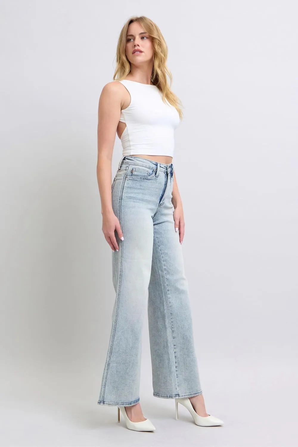 Judy Blue High-Waisted Tummy Control Retro Wide-Leg Jeans – Stylish, Flattering, and Comfortable - 88867