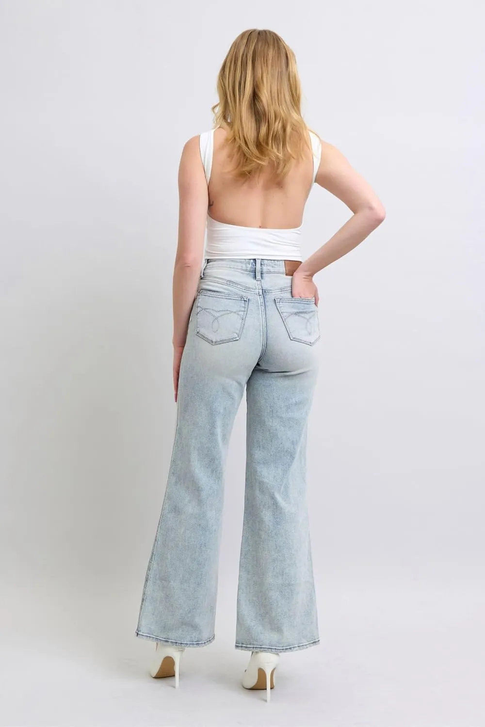 Judy Blue High-Waisted Tummy Control Retro Wide-Leg Jeans – Stylish, Flattering, and Comfortable - 88867